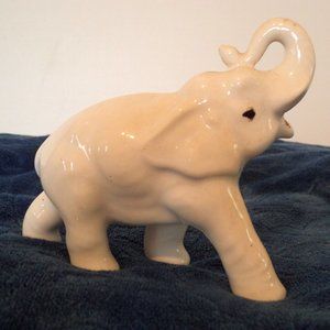 White Elephant Figurine With Trunk Up - Vintage